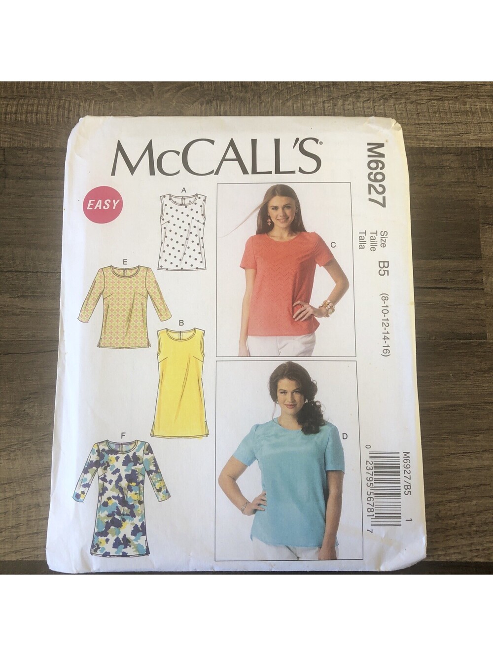 McCalls P 6927 Misses EASY Tops Tunics Sizes 8 - 16